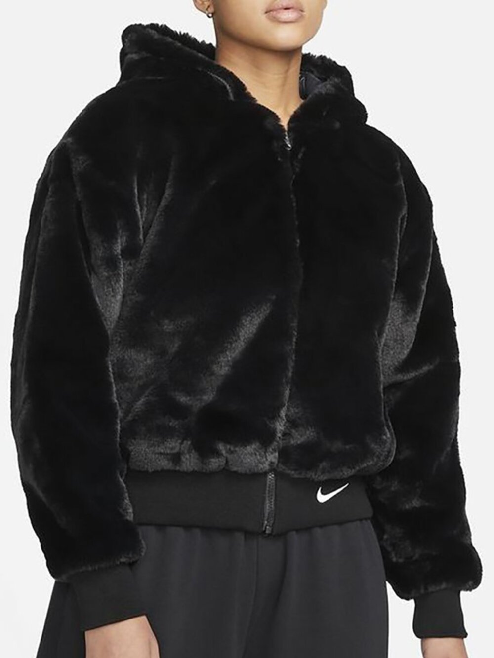 NWT Nike Sportswear Faux Fur Essentials Full Zip Hoodie DD5116-010 Women Size S